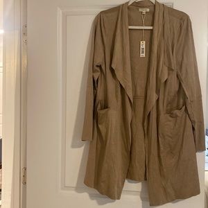 Max Studio beige suede cardigan outerwear Open-Front Long Jacket